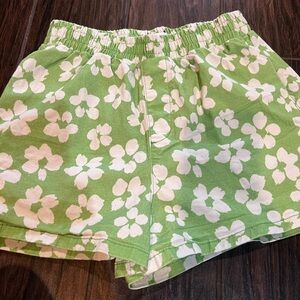 Topshop High Waist Green and White Floral Shorts